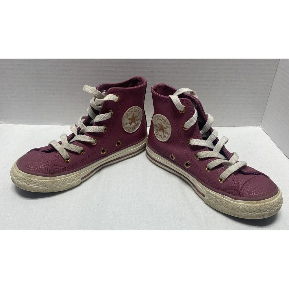 Converse All Star Junior Size 12 Pink Leather Chuck Taylor Sneaker High Top Kids